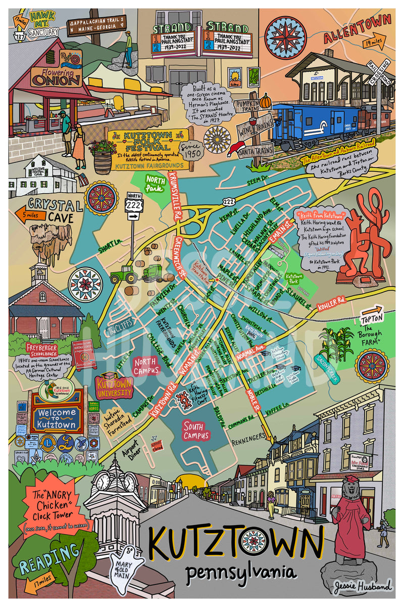 Map Of Kutztown, PA, Berks County, Kutztown University (customization ...