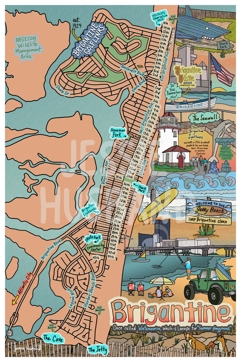 Map Of Brigantine New Jersey Customization And Framing Options Avail Jessie Husband 7561