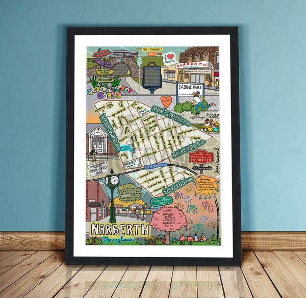 Map of Narberth, Pennsylvania (customization and framing options available)