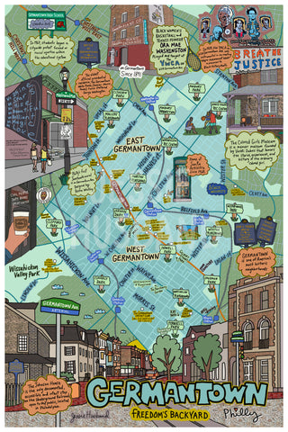 Map of Germantown, Philadelphia, Map Art, Philly, Pennsylvania (customization and framing options)