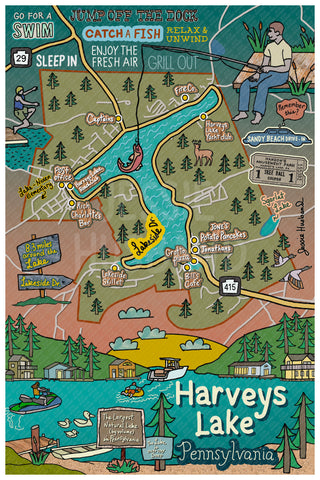Map of Harveys Lake, PA (customization and framing options available)