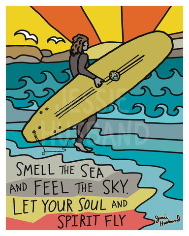 Into the Mystic lyric art, Van Morrison, surf art, beach art, gypsy soul