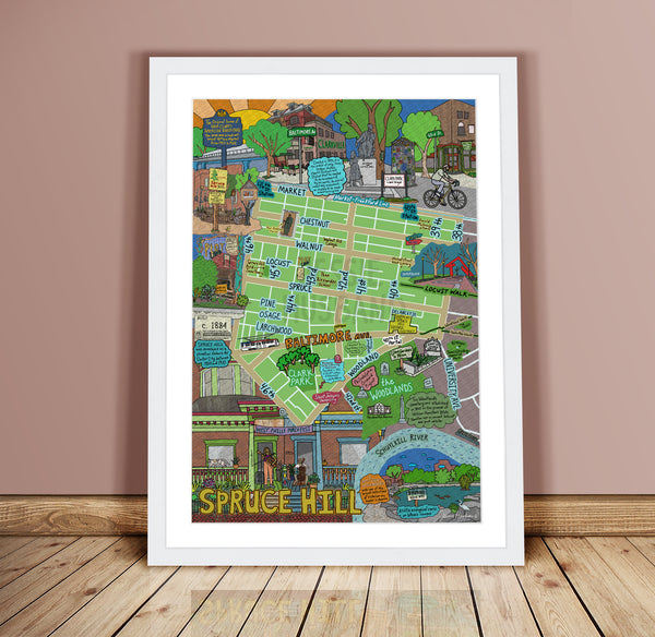 Map of Spruce Hill, West Philly, Philly Map Art, Pennsylvania (customization and framing options)