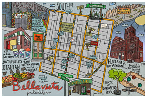 Map of Bella Vista, Philadelphia (customization and framing options available)