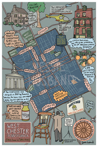 Map of West Chester, Pennsylvania (customization and framing options available)