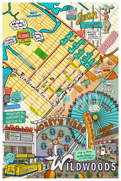 Map of Wildwood, New Jersey (customization and framing options available) - Jessie husband