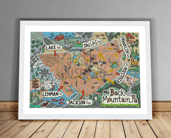 Map of The Back Mountain, PA (customization and framing options available)