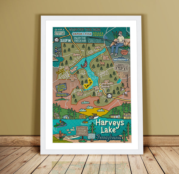 Map of Harveys Lake, PA (customization and framing options available)