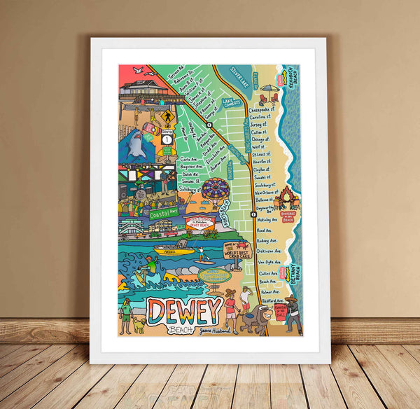 Map of Dewey Beach, Delaware (customization and framing options available)