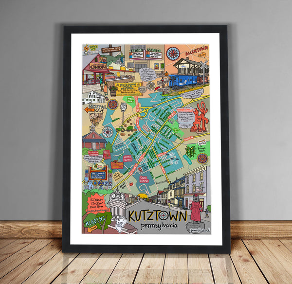 Map of Kutztown, PA, Berks County, Kutztown University (customization and framing options)