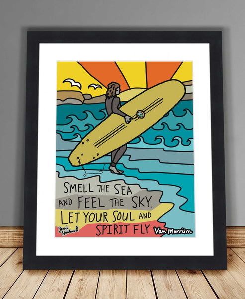 Into the Mystic lyric art, Van Morrison, surf art, beach art, gypsy soul