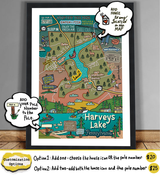 Map of Harveys Lake, PA (customization and framing options available)