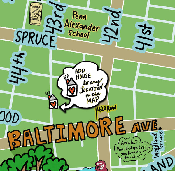 Map of Spruce Hill, West Philly, Philly Map Art, Pennsylvania (customization and framing options)