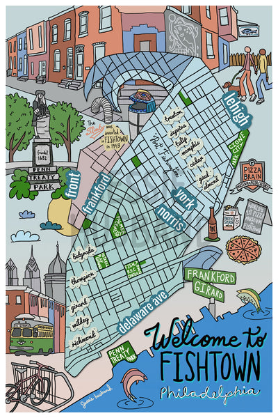 Map of Fishtown, Philadelphia (customization and framing options available)