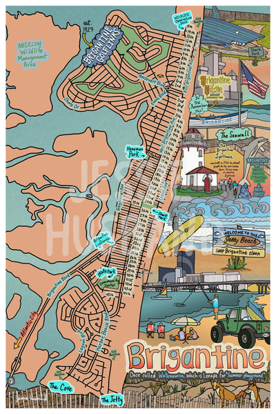Map of Brigantine, New Jersey (customization and framing options available)