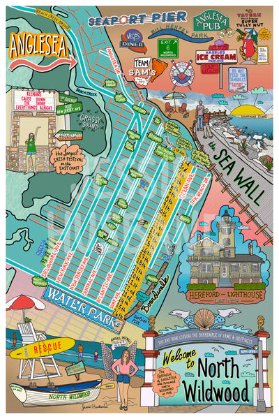 Map of North Wildwood, New Jersey (customization and framing options available) - Jessie husband