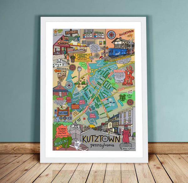 Map of Kutztown, PA, Berks County, Kutztown University (customization and framing options)