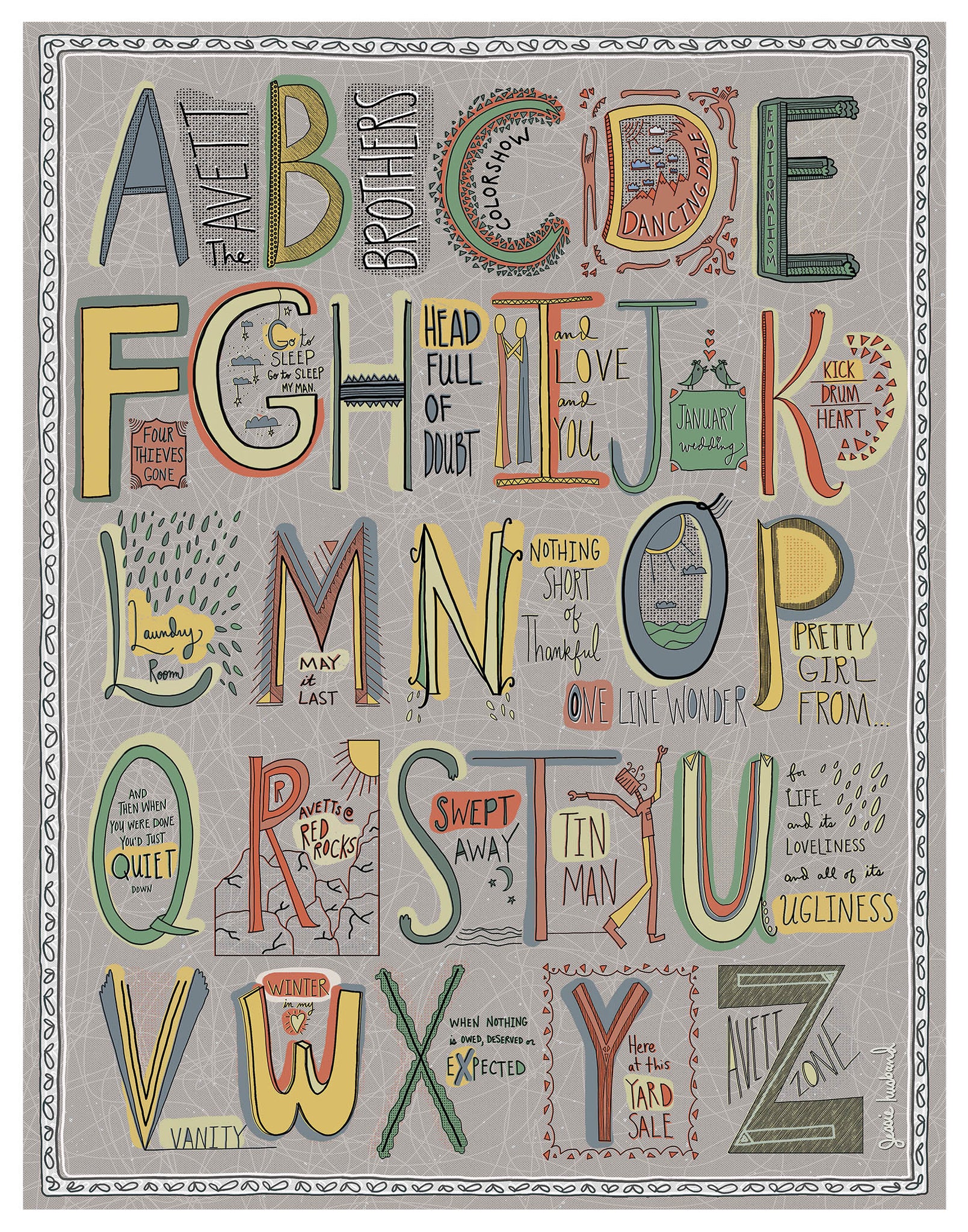 The Avett Brother's ABC Alphabet Art - Jessie husband