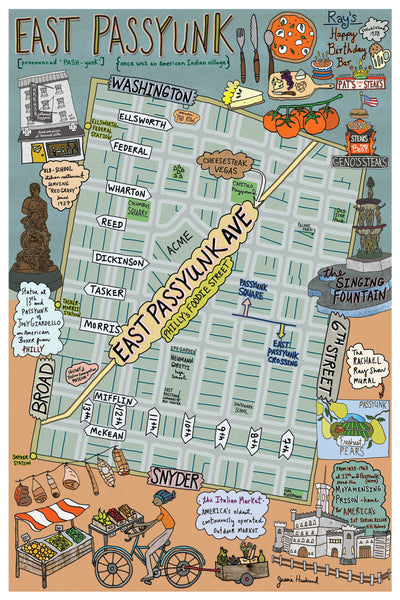 Map of East Passyunk, Philadelphia (customization and framing options available) - Jessie husband