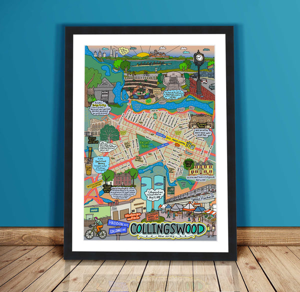 Map of Collingswood, New Jersey (customization and framing options available)