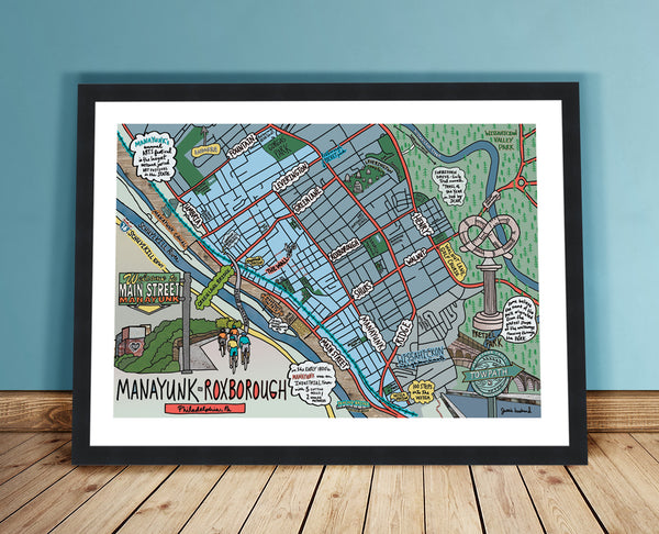 Map of Manayunk / Roxborough, Philadelphia (customization and framing options available) - Jessie husband