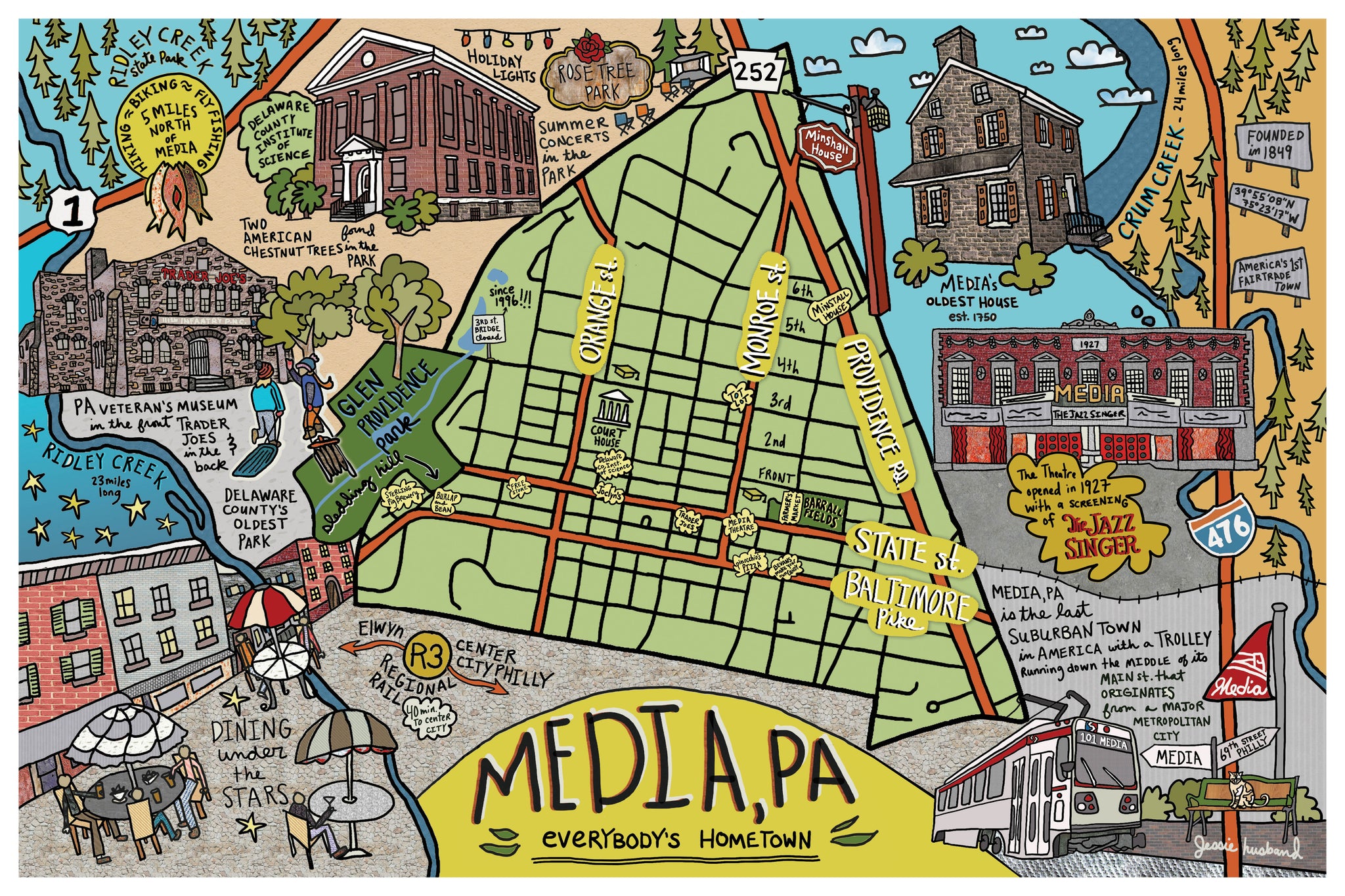Map of Media, Pennsylvania (customization and framing options available) - Jessie husband