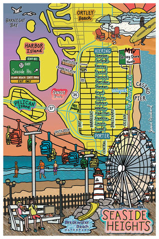 Map of Seaside Heights, New Jersey (customization and framing options available)