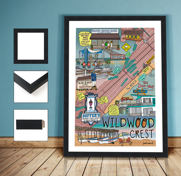 Map of Wildwood Crest, New Jersey (customization and framing options available) - Jessie husband