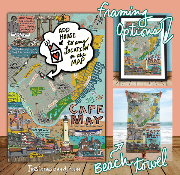 Map of Cape May, New Jersey (customization and framing options available) - Jessie husband