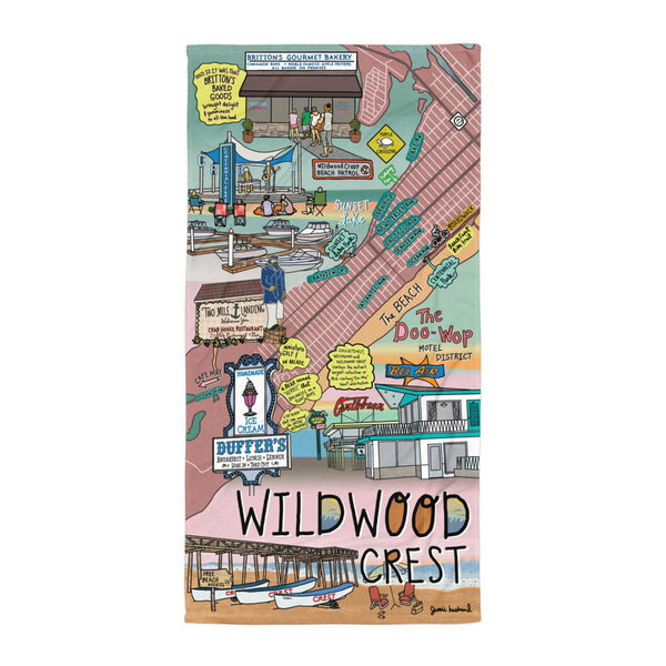 Map of Wildwood Crest, NJ Beach Towel - Jessie husband