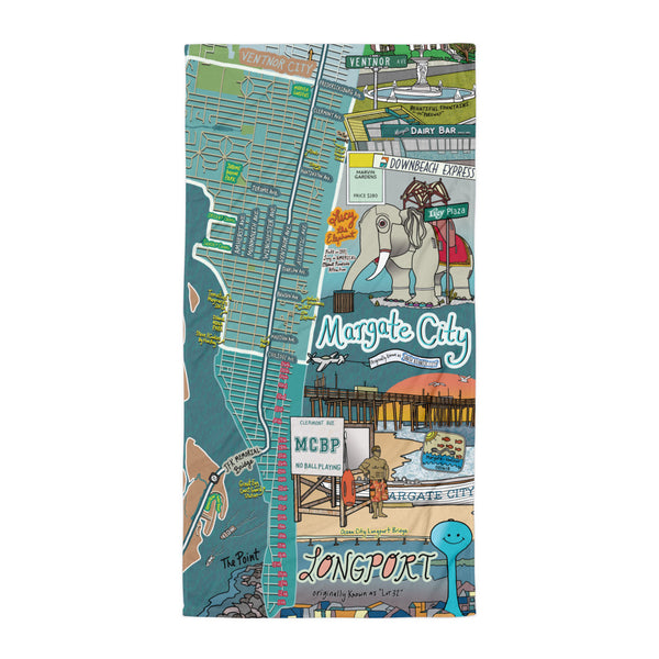 Map of Margate City and Longport, NJ Beach Towel - Jessie husband