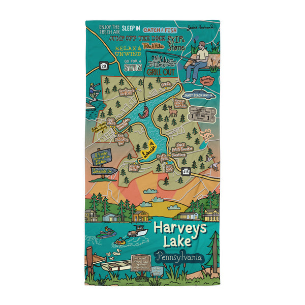 Map of Harveys Lake, PA Lake/Beach Towel
